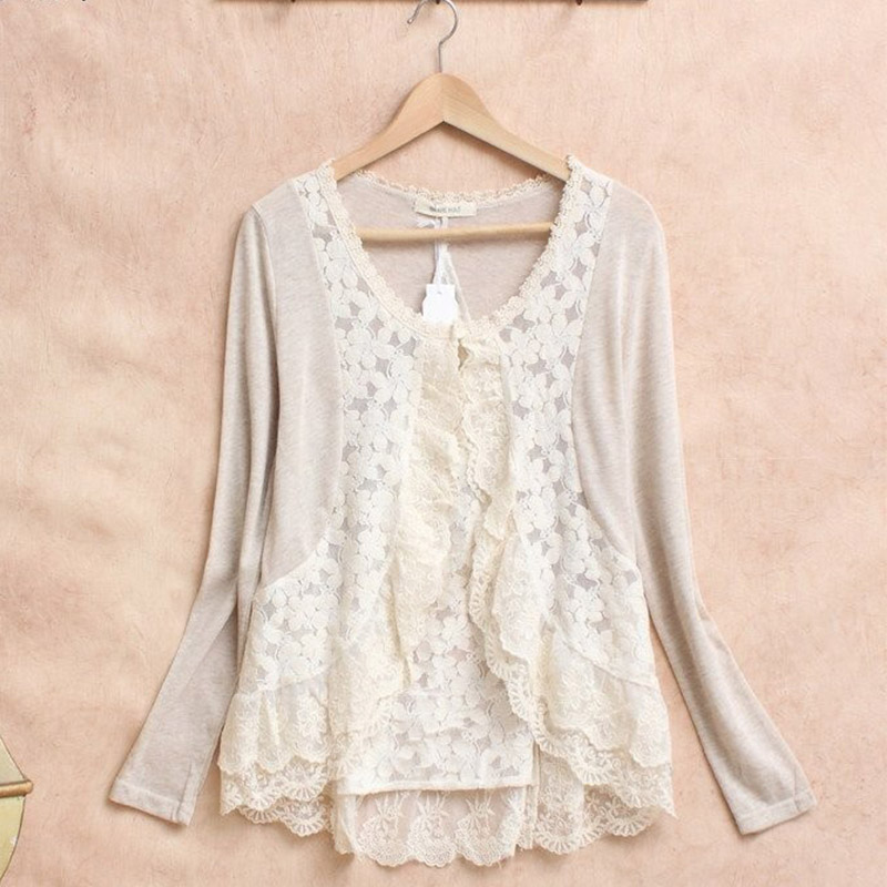 Embroidery Cardigan - 봄 모리 걸 여성 귀여운 셔츠,