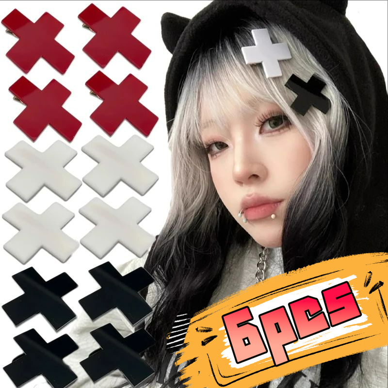 Embroidery Gothic - 고딕 아크릴 크로스 머리핀 매운 소녀