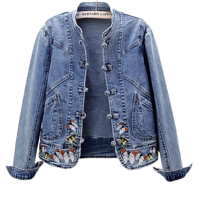 Embroidery Cardigan - 여성 2026 봄 자수 데님 재킷