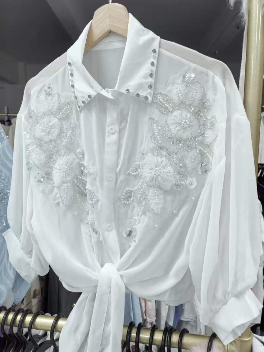 Embroidery Cardigan - 여성용 스트리트웨어 여름 자외선 차단 블라우스