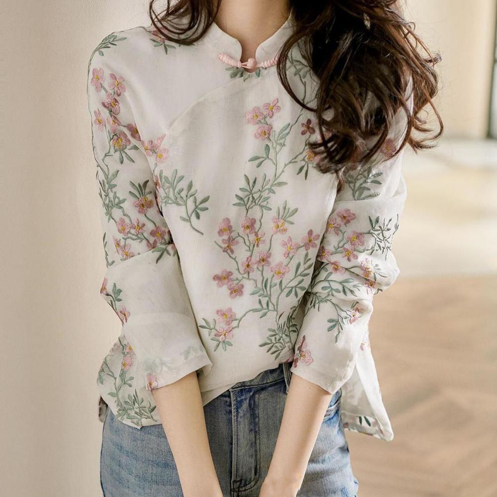 Embroidery Cardigan - 여성용 중국 스타일 자수 셔츠, 우아한