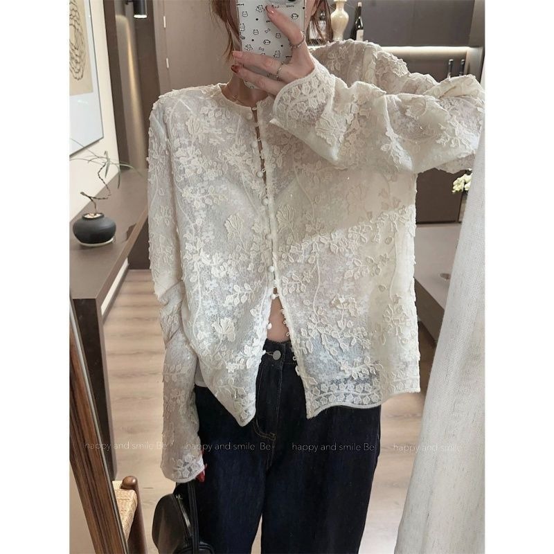Embroidery Cardigan - 패션 수 놓은 3 차원 레이스