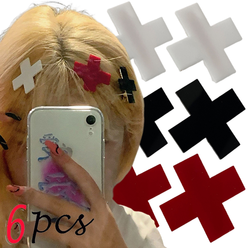 Embroidery Gothic - Y2K 레드 크로스 헤어 클립, 펑크
