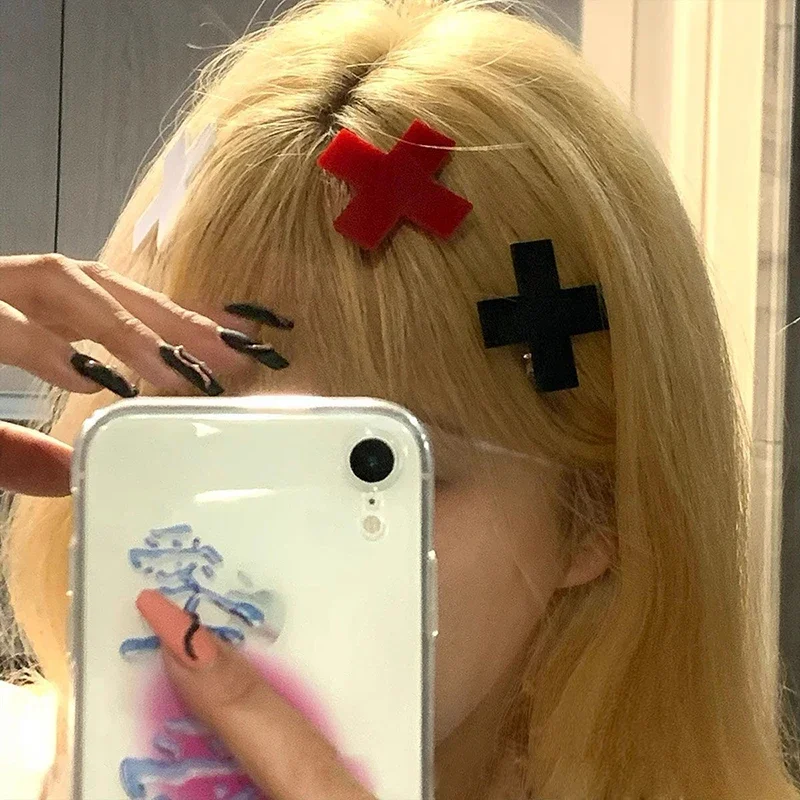 고딕 아크릴 크로스 머리핀 매운 소녀 헤어 클립 패션  - Embroidery Gothic 리뷰 및 가격