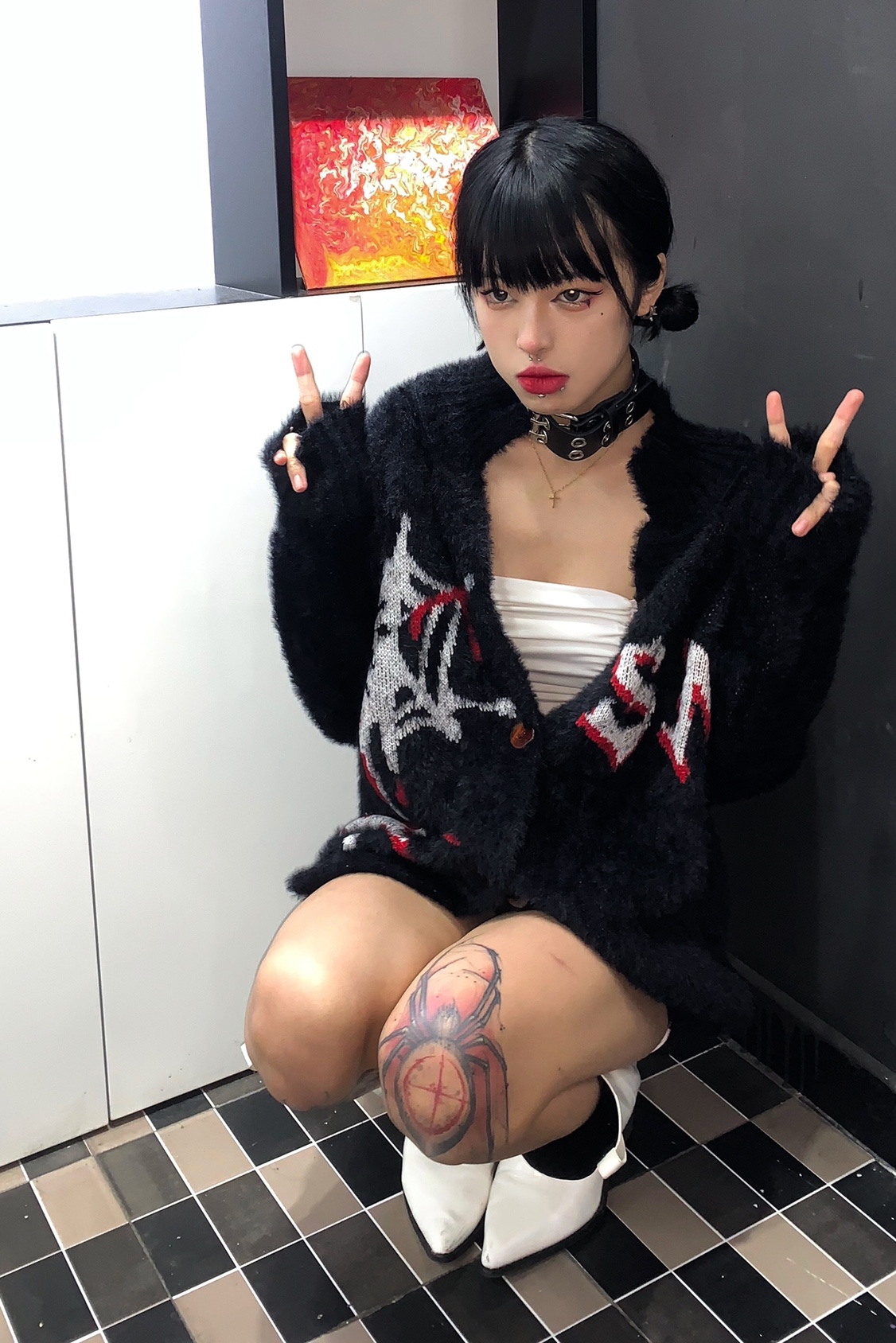 Y2k 여성용 싱글 브레스트 V넥 코브웹 스웨터, 신상 - Embroidery Gothic 리뷰 및 가격