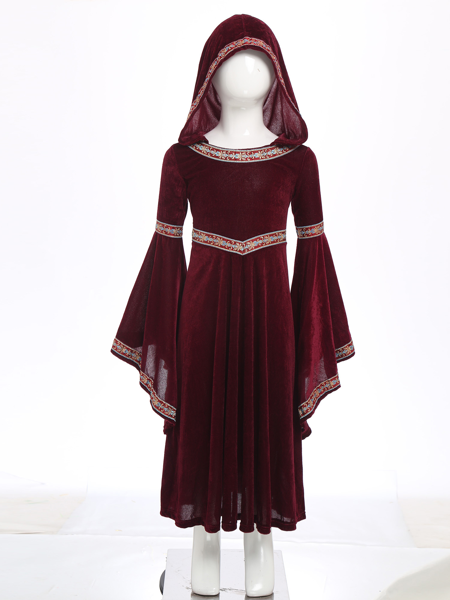 여자를위한 후드 중세 공주 의상 긴 르네상스 드레스 고 - Embroidery Gothic 리뷰 및 가격