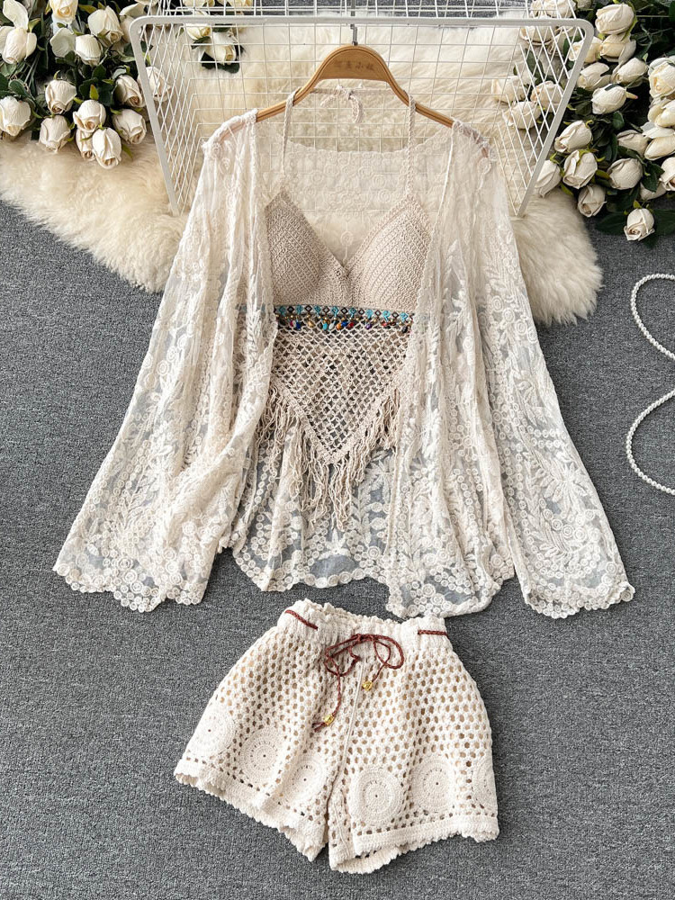 여름 신상 휴가복 여성 레이스 자수 가디건+태슬 넥탑+ - Embroidery Cardigan 리뷰 및 가격