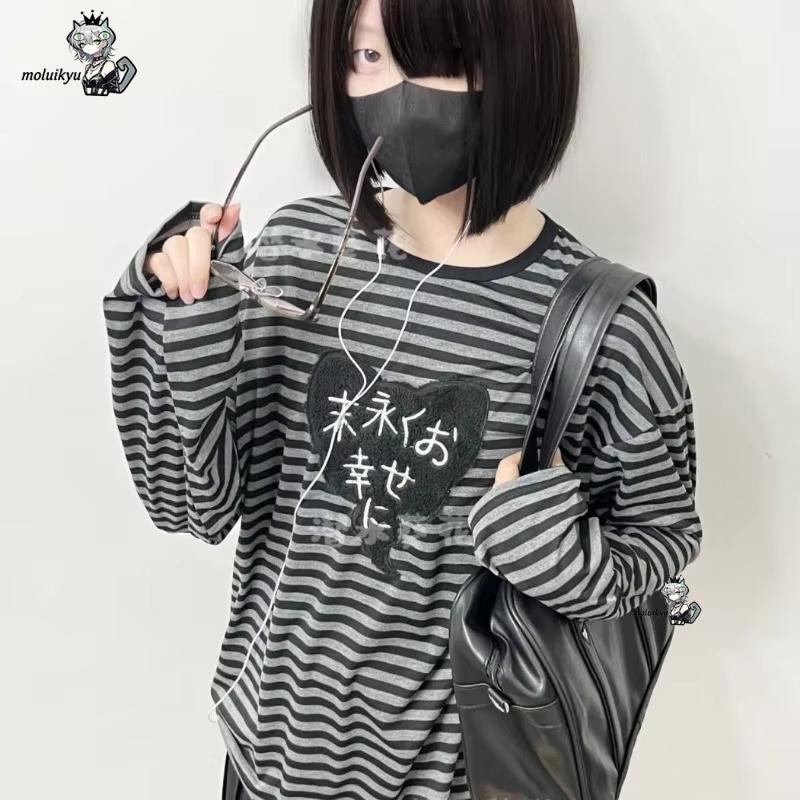 Y2K 아메리칸 펑크 빈티지 O 넥 긴팔 셔츠 올 매치 - Embroidery Blouse 리뷰 및 가격