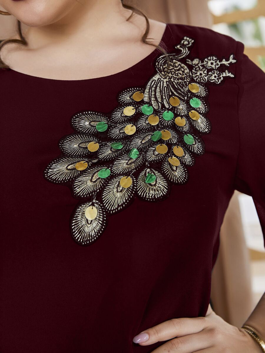 플러스 사이즈 여성용 자수 공작새 탑, 반팔 쉬폰 블라 - Embroidery Blouse 리뷰 및 가격