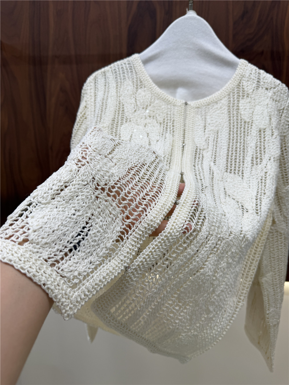 여성용 오픈워크 자수 니트 세트: 크루넥 긴팔 가디건과 - Embroidery Cardigan 리뷰 및 가격