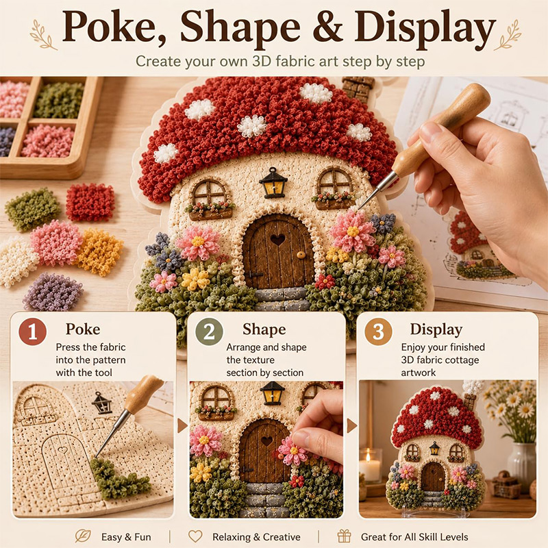 3D 버섯집 포케 아트 DIY 키트 패브릭 펀치 니들  - Embroidery Kit Set 리뷰 및 가격