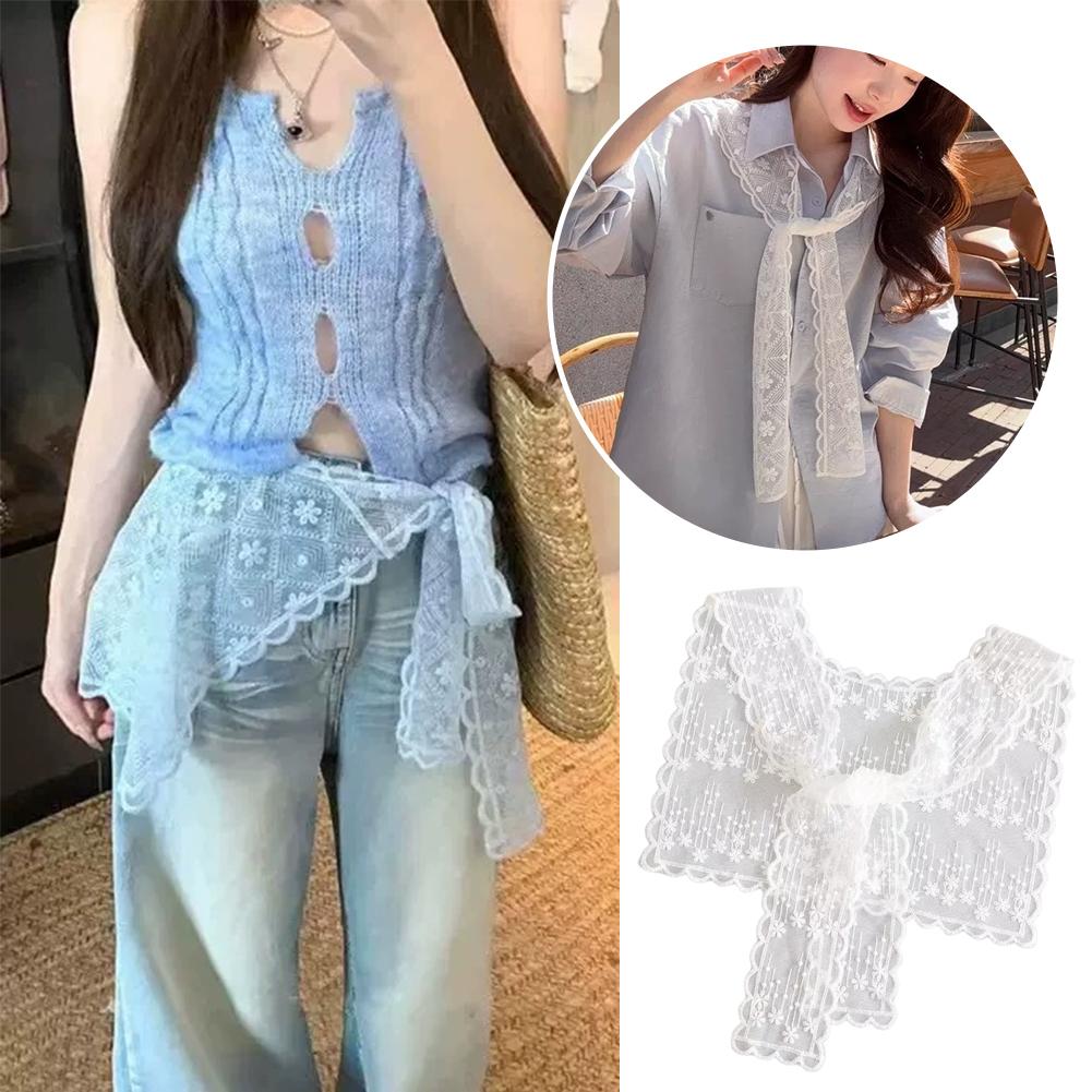 여성을위한 프랑스 레이스 숄 스카프 우아한 속이 빈 꽃 - Embroidery Blouse 리뷰 및 가격