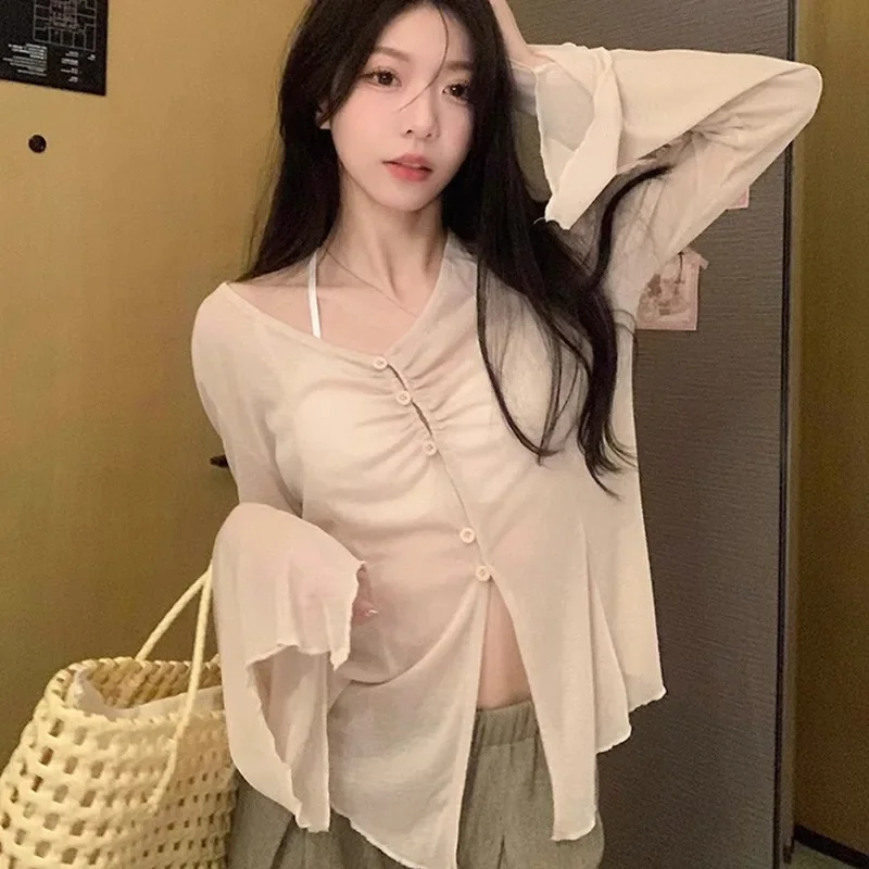 쉬어 플레어 슬리브 블라우스 - Y2K 페어리 스윗 하 - Embroidery Blouse 리뷰 및 가격