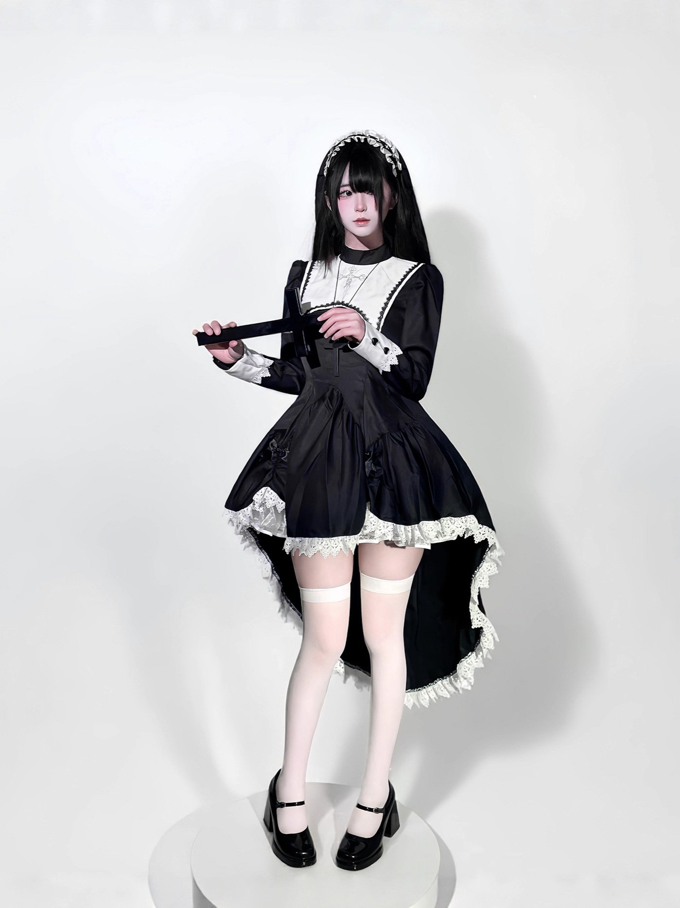 고딕 스타일 어두운 자수 십자가 할로윈 수녀 의상 코스 - Embroidery Gothic 리뷰 및 가격