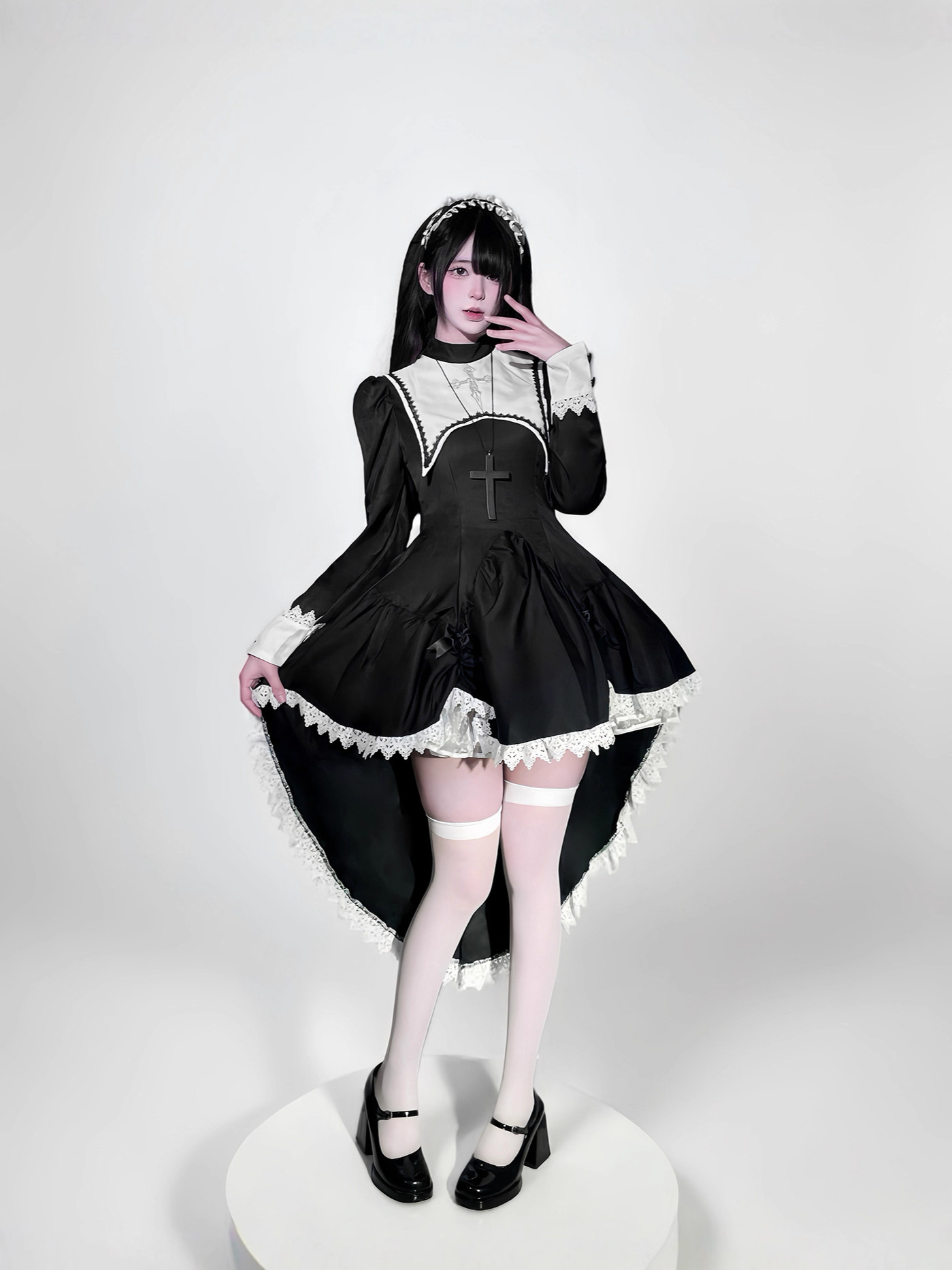 고딕 스타일 어두운 자수 십자가 할로윈 수녀 의상 코스 - Embroidery Gothic 리뷰 및 가격