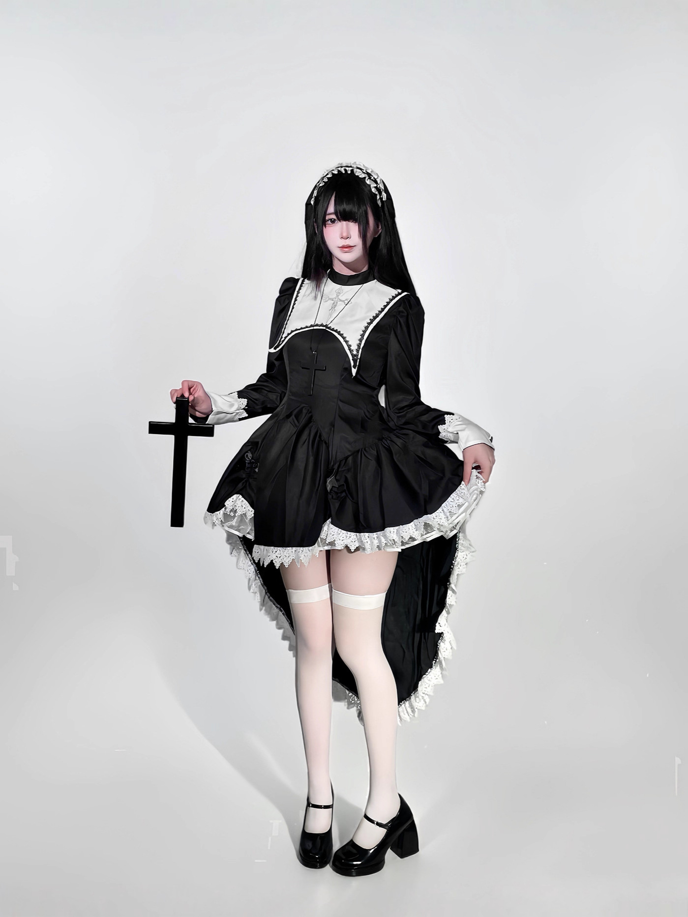 고딕 스타일 어두운 자수 십자가 할로윈 수녀 의상 코스 - Embroidery Gothic 리뷰 및 가격