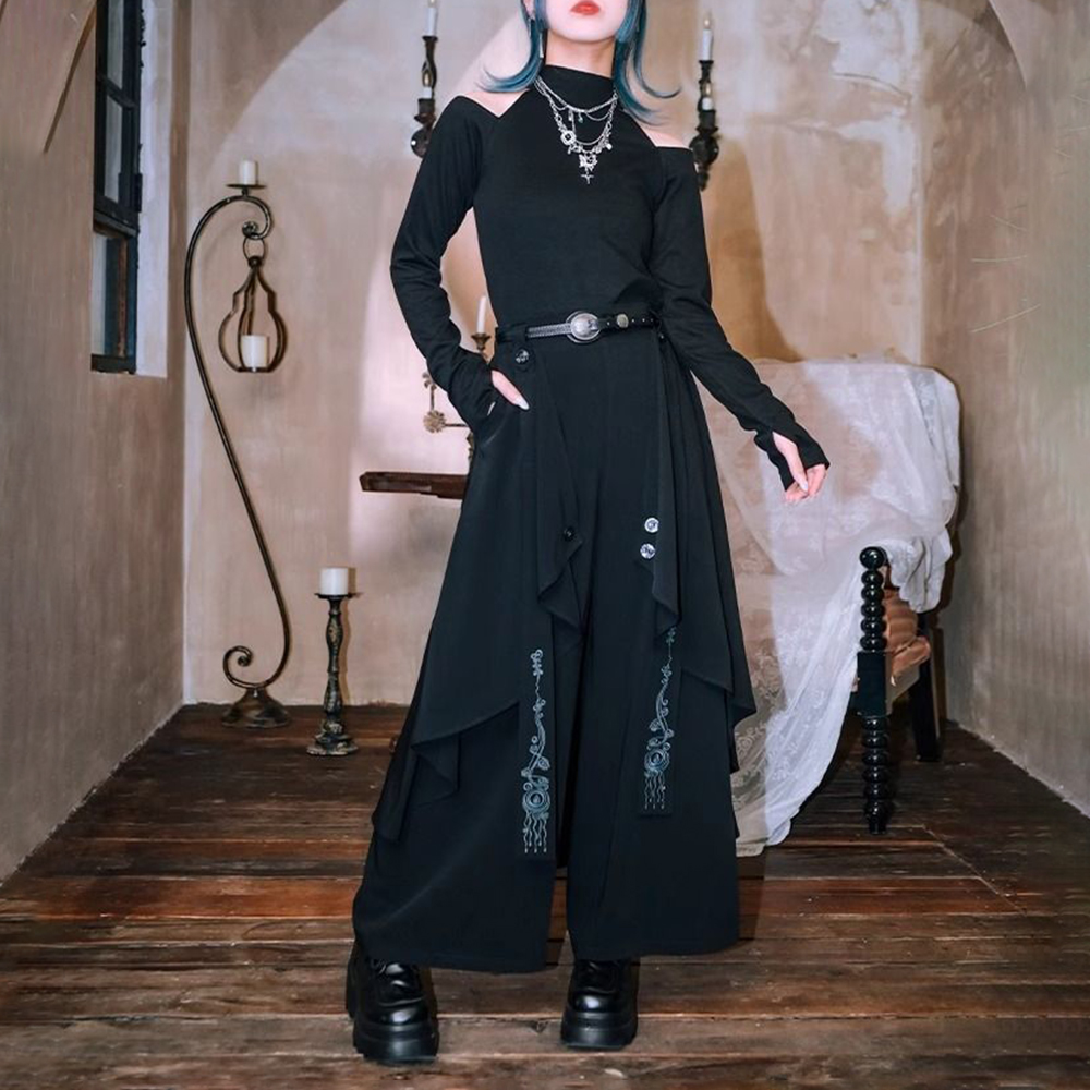 남녀공용 다크 고딕 자수 리본 레이어드 불규칙 스커트  - Embroidery Gothic 리뷰 및 가격