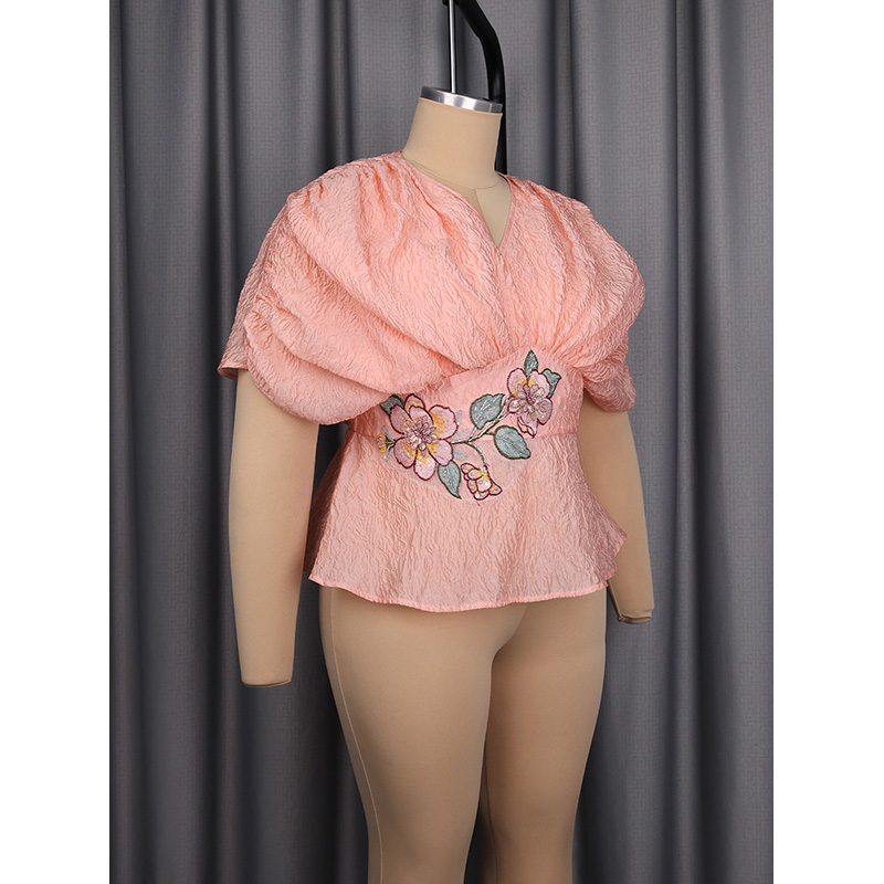 Slergiri 플러스 사이즈 꽃 자수 v 넥 페플럼  - Embroidery Blouse 리뷰 및 가격
