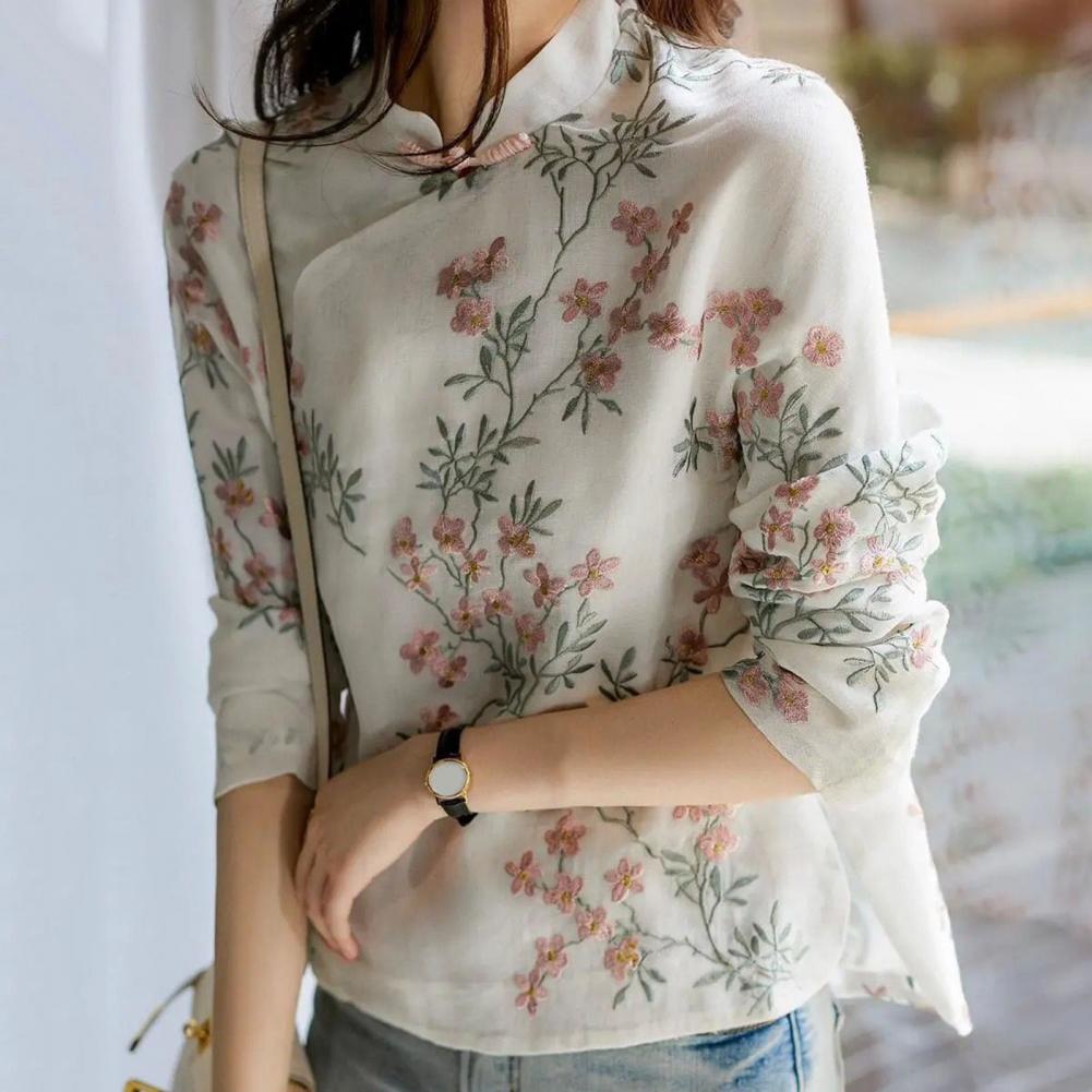 여성용 중국 스타일 자수 셔츠, 우아한 긴팔 치파오 셔 - Embroidery Cardigan 리뷰 및 가격