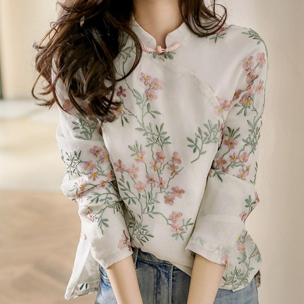 여성용 중국 스타일 자수 셔츠, 우아한 긴팔 치파오 셔 - Embroidery Cardigan 리뷰 및 가격