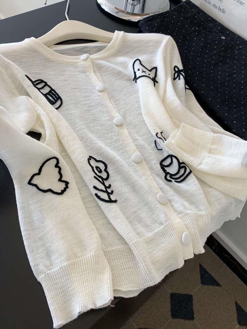 시크하고 편안한 긴팔 니트 가디건 초가을 얇은 한국 스 - Embroidery Cardigan 리뷰 및 가격