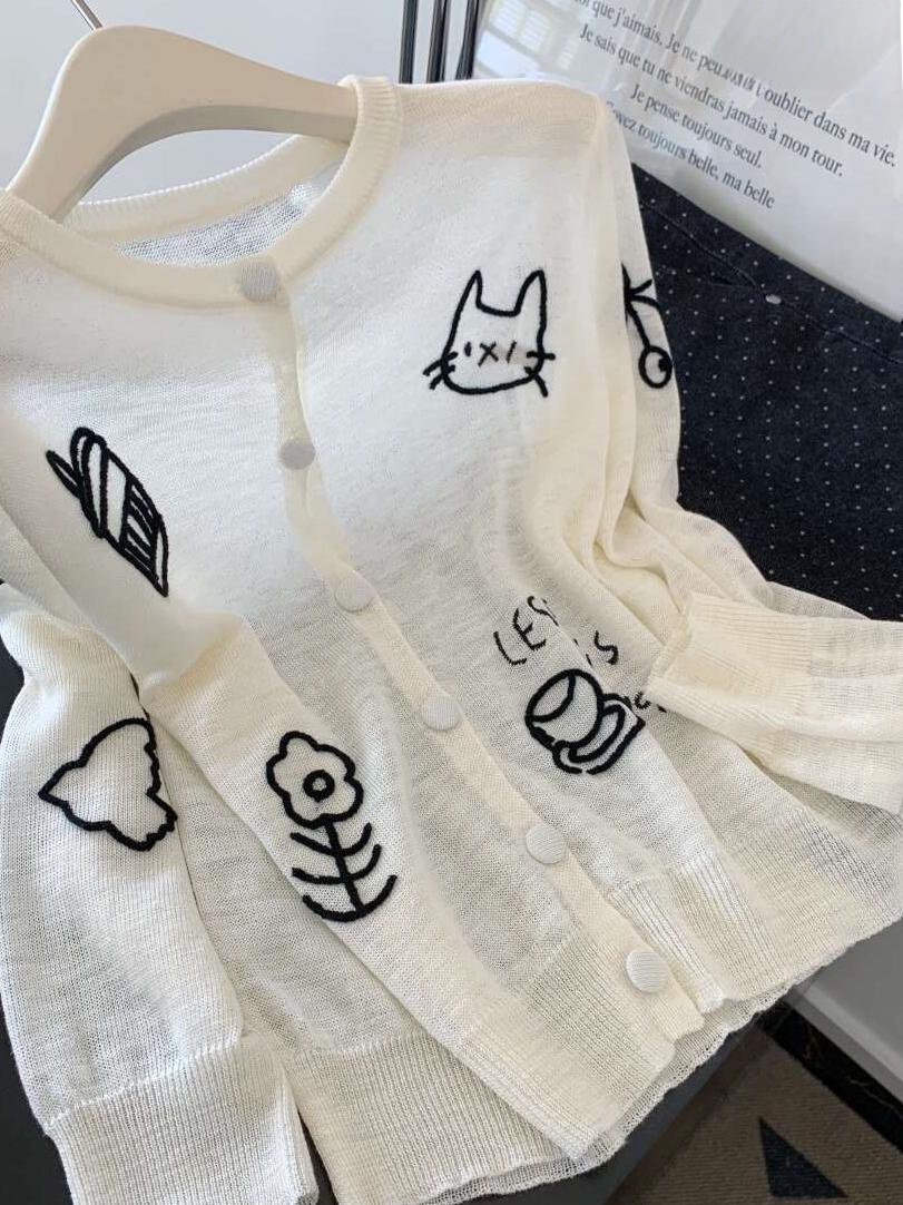 시크하고 편안한 긴팔 니트 가디건 초가을 얇은 한국 스 - Embroidery Cardigan 리뷰 및 가격