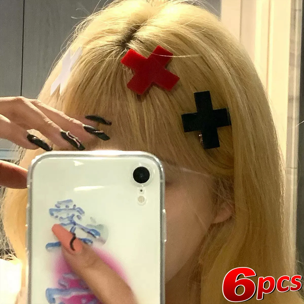 Y2K 레드 크로스 헤어 클립, 펑크 고딕 힙합 참,  - Embroidery Gothic 리뷰 및 가격